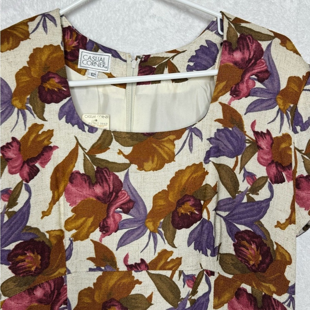 Vintage Deadstock Linen Blend Floral Midi Dress Grandma Cottage Forest Fairy - Picture 4 of 12